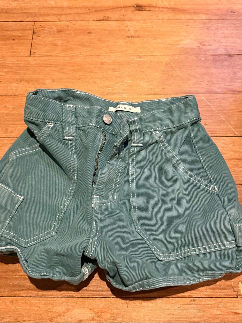 PacSun Teal Utility High-Rise Shorts with White Stitching